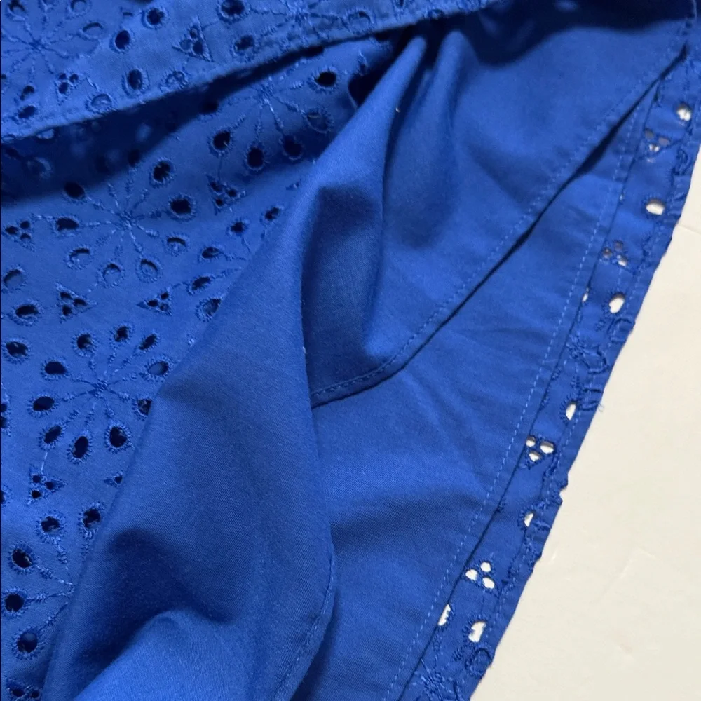 Lilly Pulitzer Shaila Top Baha Blue Eyelet Lined Blouse with puff sleeves Small